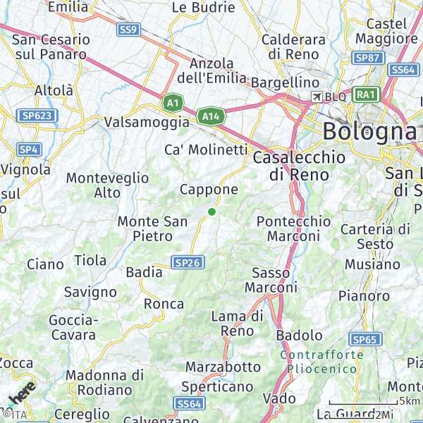 Mappa di Bologna con indicata la posizione di Kettleblaze via Lavino 195, Monte San Pietro