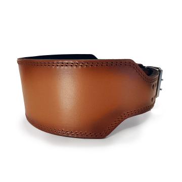 The Kettleblaze LionLift kettlebell sport belt in brown sunburst effect coloration handmade