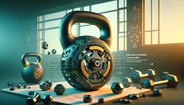 An adjustable kettlebell at the center of the illustration, symbol of adaptability and innovation, emphasizes the ease and speed of customizing the load for an effective and tailored workout.