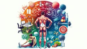 L'immagine sintetizza i metodi di gestione e prevenzione dei dolori muscolari post-allenamento, caratterizzata da elementi chiave come stretching, idratazione e recupero muscolare.